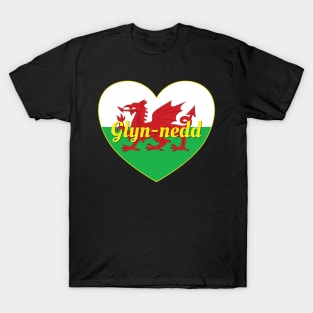 Glyn-nedd Cymru UK Baner Cymru Calon T-Shirt